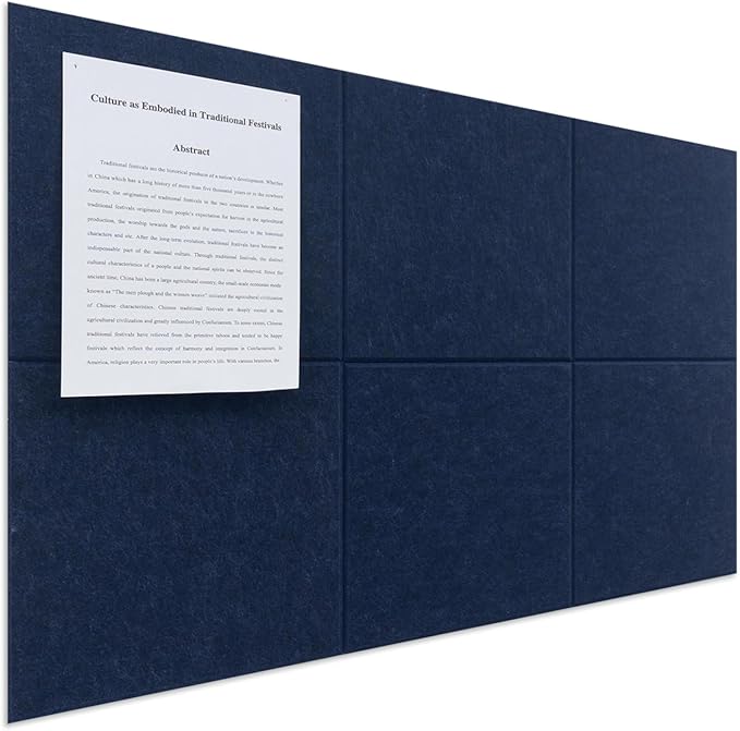 Large Felt Bulletin Board(36" x 24"),Cork Board Alternative,6 Pack Felt Wall Tiles with Safe Removable Adhesive Tabs,Notice Pin Board/Message Board/Vision Board for Office, School & Home
