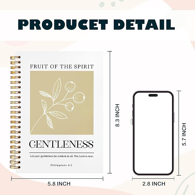 BearCake Fruit of the Spirit Gentleness Christian Notebook Journal, Christian Gifts for Women, Bible Notebooks for Note Taking, Bible Journaling Notebook, Hardcover Spiral Notebook 5.5x8.3