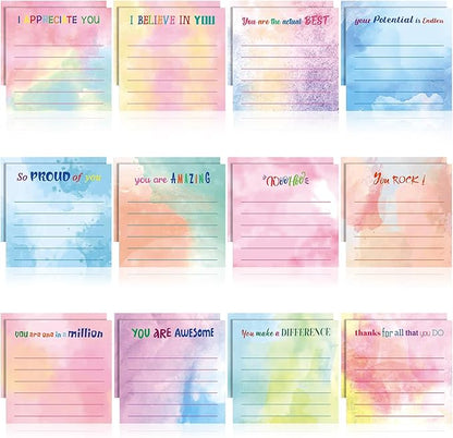 Yinder 24 Pcs Inspirational Sticky Notes with Lines Cute Motivational Sticky Notes Pad Employee Appreciation Gifts Bulk for Teacher Nurse Coworkers Office Supplies 3 x 3''(Watercolor,Appreciation)