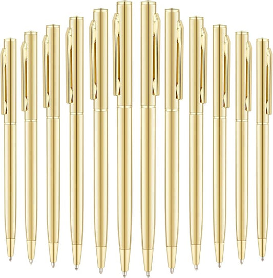 Unibene 18 Pack Gold Slim Ballpoint Pens Black ink Medium Point(1 mm), Nice Gift for Wedding Business Office Students Teachers Christmas