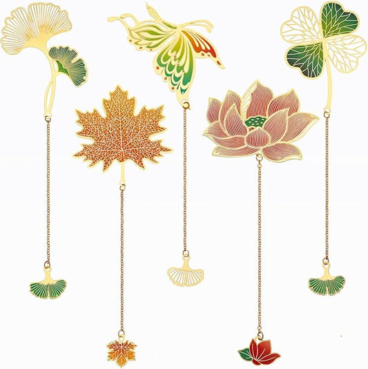 5 Pack Metal Bookmarks for Reading Women, Book Lover Gifts Stocking Stuffers for Women, Colorful Bookmark for Book Lovers, Fancy Unique Cute Plant Bookmark, Gifts for Book Lovers, Writers, Readers