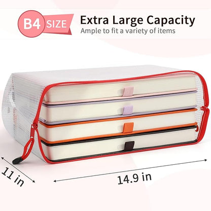 Umriox Mesh Zipper Pouch, 14.9x11.0 in (12 Colors, 12 Packs), Extra Large Zipper Bags, Waterproof Zipper Pouches for Office Supplies, Puzzles, Board Game Storage & Cross Stitch Projects