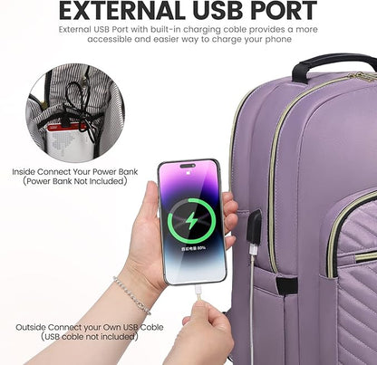 LOVEVOOK Laptop Backpack for Women 18.4 inch,Cute Womens Travel Backpack Purse,Professional Laptop Computer Bag,Waterproof Work Business College Teacher Bag Carry on Backpack with USB Port,Taro Purple