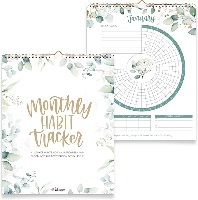 bloom daily planners Hanging Habit Tracking Calendar – Undated 12 Month Inspirational Habit Tracker for Daily, Weekly & Monthly Goals (8” x 10”) Motivational Productivity Tool - Greenery