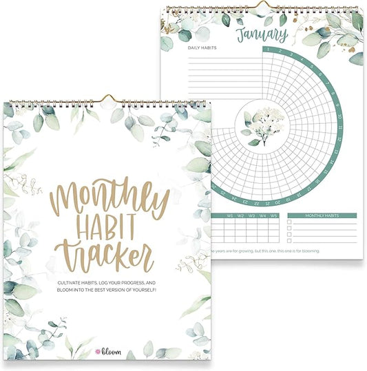 bloom daily planners Hanging Habit Tracking Calendar – Undated 12 Month Inspirational Habit Tracker for Daily, Weekly & Monthly Goals (8” x 10”) Motivational Productivity Tool - Greenery