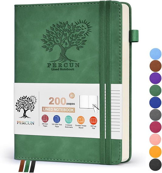Lined Journal Notebook for Women and Men,Hardcover Leather Journaling Notebook for Writing, Travel, Business, Work and School,200 Pages A5 Notebook for Note Taking, Diary 5.9" × 8.5" - Green