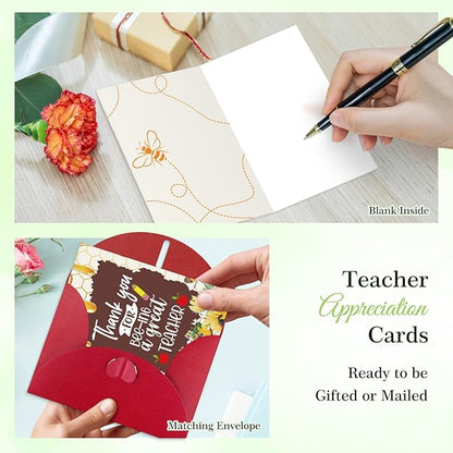 FaCraft Teacher Appreciation Cards, Thank You Cards with Envelopes, 4 x 6,Thank You for Helping Me Grow, for Preschool Kindergarten Teacher Gift Card from Kids Students Daycare (Honey)
