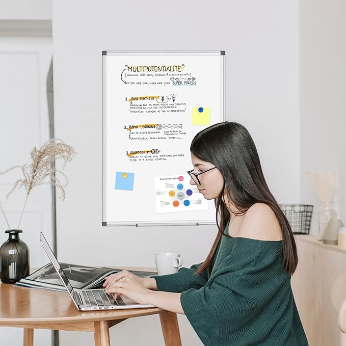 WALGLASS Large Whiteboard, 48" x 36" Double-Sided Large Dry Erase White Board for Wall, Hanging Whiteboard with Silver Aluminium Frame for Home, School, Office, Kitchen