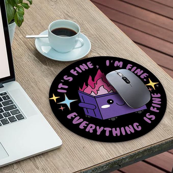 Gctriki Dumpster on Fire Mouse Pad, Cute Round Mouse Pads for Desk, Funny Purple Dumpster Mousepad for Laptop Gaming, Stitched Edge Non-Slip Rubber Base, Cute Office Desk Accessories Decor for Women