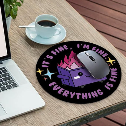 Gctriki Dumpster on Fire Mouse Pad, Cute Round Mouse Pads for Desk, Funny Purple Dumpster Mousepad for Laptop Gaming, Stitched Edge Non-Slip Rubber Base, Cute Office Desk Accessories Decor for Women