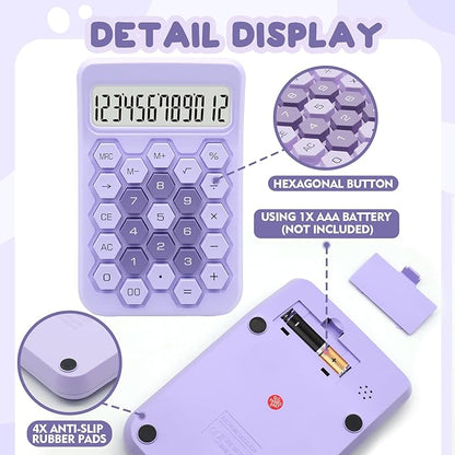 Purple Calculator, Standard Calculator,12 Digit Large LCD Display,Basic Office Calculator with Hexagonal Button,Purple Office Supplies and Desk Accessories,Gifts for Coworkers