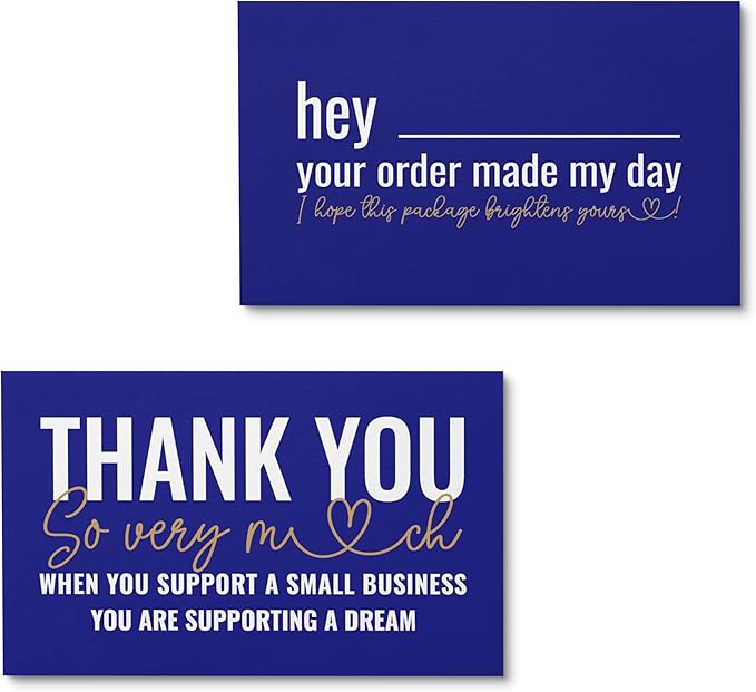 ITZAMNA Thank you for supporting small business cards Customer appreciation note cards Pink Script with Heart Pack of 100 Blue