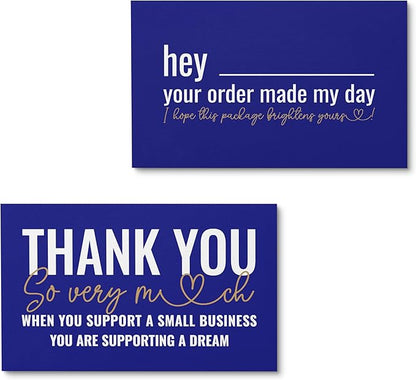 ITZAMNA Thank you for supporting small business cards Customer appreciation note cards Pink Script with Heart Pack of 100 Blue