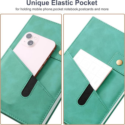 A5 Leather Journal Notebook with Pen, 200 Pages Hardcover Journal with Pocket, 100gsm Thick Lined Paper Daily Diary for Men and Women, Great Gift for Business School Travel Personal - Light Blue