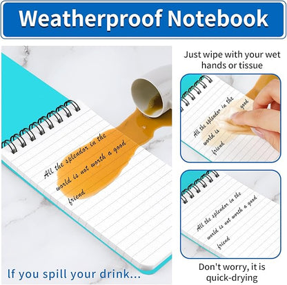 3 Pack Waterproof Notebook, 3 x 5 Pocket Notepad, All Weather Small Pocket Notebook Stone Paper, Mini Spiral Notepad Police Notepad 100 Lined Pages for Outdoor Office