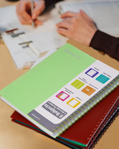 Spiral Notebook - 5 Subject Notebook, College Ruled Notebook With Dividers Pocket, Tabs Label, Ruler, 100Sheet 200 Pages, for Writing Journal, Home & Office, School Supplies, 8.5''x11'' Lime