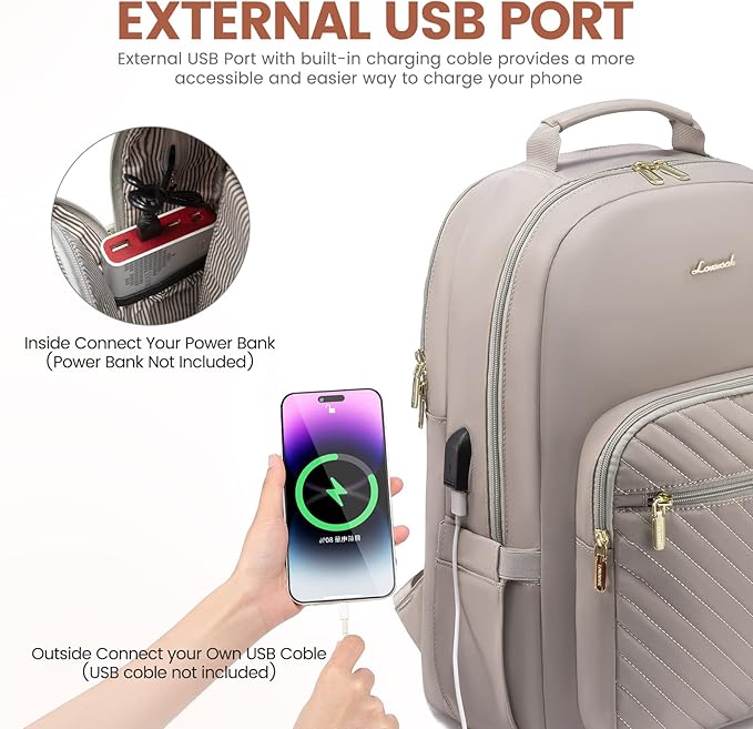 LOVEVOOK Laptop Backpack for Women 15.6 inch, Travel Backpack Purse,Professional Laptop Computer Bag,Waterproof Work Business College Teacher Bags Carry on Backpack with USB Port,Taro Grey