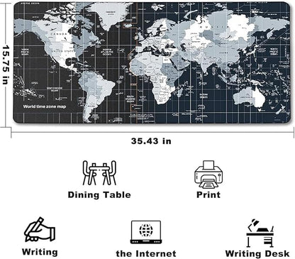 Large Mouse Pad, Desk Mat Large Office Desk Pad Gaming Mouse Pad with Stitched Edges, 35.4" x 15.7" Mousepad with Non-Slip Waterproof Rubber Base for PC Laptop Desk Home Office Accessories, Map