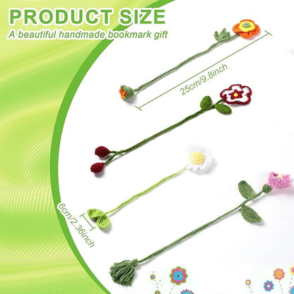 Harloon 4 Pieces Christmas Book Lover Gifts Flowers Crochet Bookmark Book Lovers Bookmarks Handmade Knitted Book Marker Curtain Tiebacks Holdbacks Car Ornaments for Readers Writers Library(Cute)