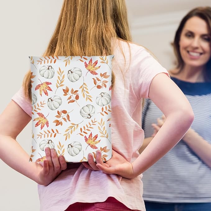 100Pcs Fall Poly Mailers 10 x 13 Inch Pumpkin Leaves Autumn Mailing Bags Thanksgiving White Orange Self-Sealing Plastic Packaging Envelopes Bags Shipping Bags for Small Business Clothing