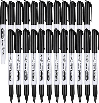 Fine Tip Dry Erase Markers - 24 Pack Black Whiteboard Erasable Markers Bulk for Kids Adults, Ideal for Classroom School Office Home Use on White Board, Non-Toxic Easy Clean