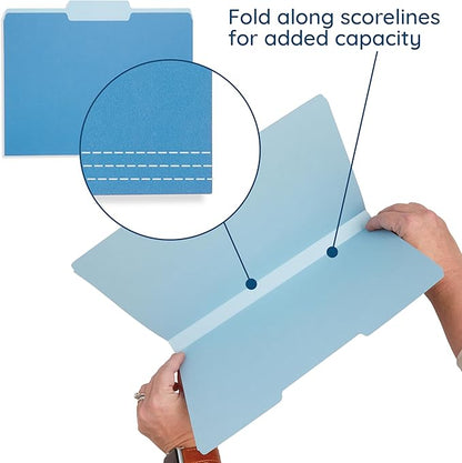 200 Blue Summit Supplies Colorful File Folders with Tabs, Multi Colored File Folders Letter Size, 1/3 Cut Tabs, Assorted Colors, Durable 11pt Paper, Bulk 200 Pack