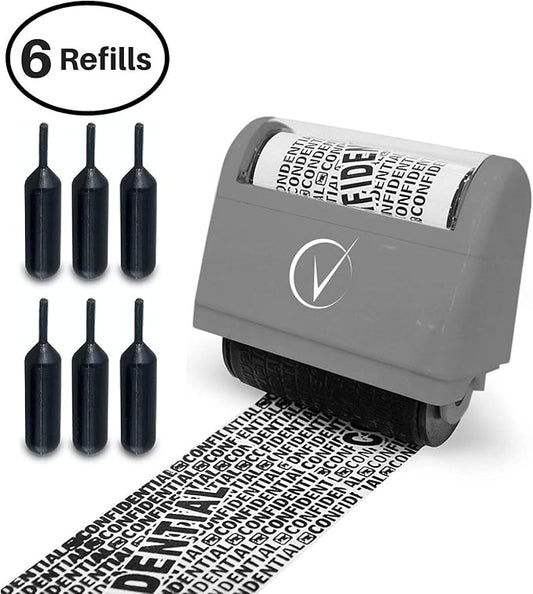 Identity Theft Protection Roller Stamps Wide Kit - Confidential Roller Stamp, Anti Theft, Privacy & Security Stamp, Designed for ID Blackout Security - Classy Gray with 6 Refills