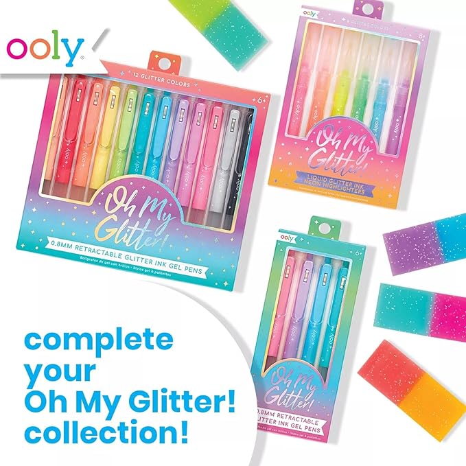 Ooly Oh My Glitter Gel Pens - Easter Activities for Kids, Set of 12 Cute School and Art Supplies for Girls, Planner Pen with Comfort Grip, Ideal Retractable Glitter Pens for Decorations & Office Use