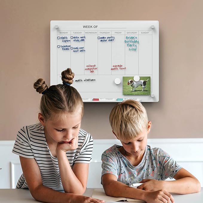 Audio-Visual Direct Magnetic White Weekly Calendar Dry- Erase Board Set -2' x 1.5' - Includes Magnets, Hardware & Marker Tray