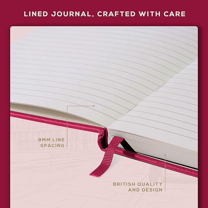 BEECHMORE BOOKS Lined Journal Notebook, 5.8 x 8.3 inch, A5 160 Lined Pages, Hardcover Leather Journals for Women, Men, Writing and Notebooks for Work - 120 GSM Thick Paper, Gifts Box Included