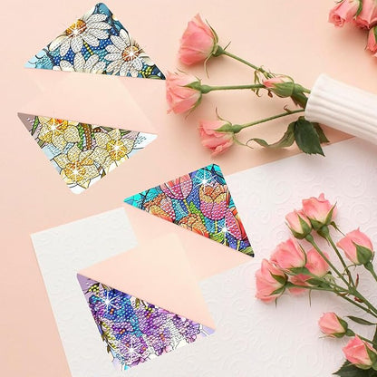 Diamond Art Painting Bookmarks,8Pcs DIY Cute Diamond Art Kits for Adults, Corner Bookmarks Small Crafts Kit for Women Book Lovers (Flower)