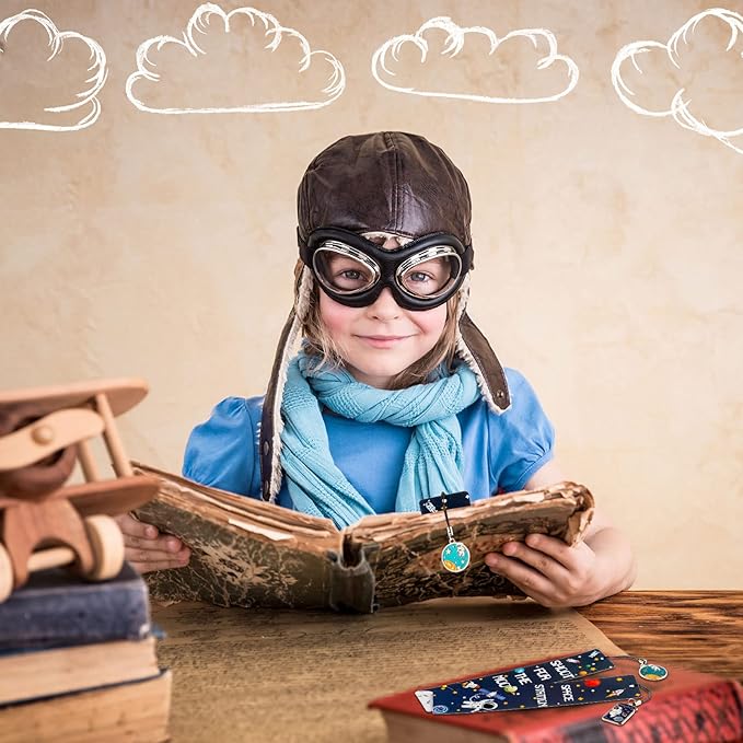 Christmas Space Theme Bookmarks with Metal Charms Planet Rocket Space Ship Theme Bookmarks Inspirational Quotes Bookmarks for Space Christmas Party Favors Gifts Kids Boys Girls Encourage(48 Pieces)