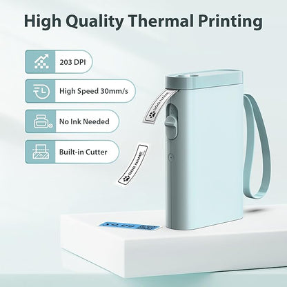 P21 Label Maker Machine with Tape, Bluetooth Label Printer Thermal Mini Label Makers with Built-in Cutter and Multiple Templates, Portable Printers for School, Office, Home Use (Blue)