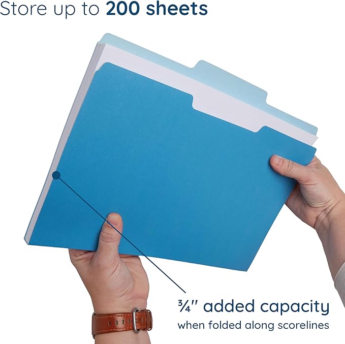 100 Blue Summit Supplies Blue File Folders - Letter Size 1/3 Cut 100 Pack, Two-Tone File Folders, Durable 11pt Paper, Blue Folders Bulk for Organization
