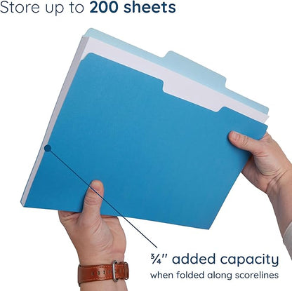 100 Blue Summit Supplies Blue File Folders - Letter Size 1/3 Cut 100 Pack, Two-Tone File Folders, Durable 11pt Paper, Blue Folders Bulk for Organization