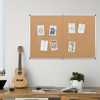VIZ-PRO Large Cork Bulletin Board/Foldable Noticeboard, 60 X 36 Inches, Silver Aluminium Frame