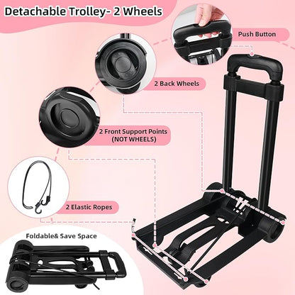 Rolling Teacher Tote Bag with Detachable Trolley, Wheeled Teacher Bag with 15 Inch Laptop Compartment, Soft Nylon Multifunctional Tote Bag with Wheels for Teaching& Office Supplies (Pink)