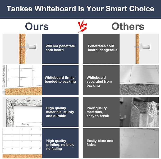 Dry Erase Calendar for Wall, 17"x13" Whiteboard Calendar Cork Board Combo, Magnetic White Board Monthly Calender with Wood Framed, Hanging Dry Erase Board for Office Kitchen Home Planner Memo