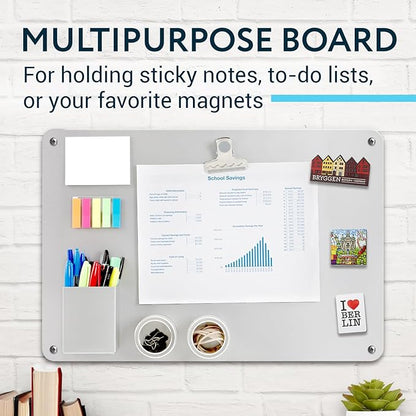 Display Magnetic Board for Wall - Metal Memo Board for Office, Home, Kitchen, and Classrooms - Great for Hanging Photos, Shopping Lists, and More - Includes Pre-Drilled Holes (17.5 x 12 in)