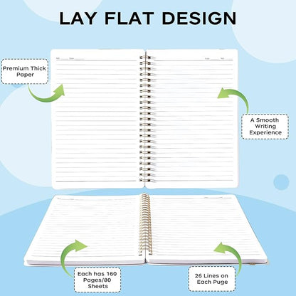 Yoiilifee Spiral Notebook - A5 Spiral Notebooks, 8.3'' × 5.8'', 160 Pages, Aesthetic Journaling Notebooks for Women, College Lined Notebook with Elastic Closure, Back Pocket, for School Office, CatB