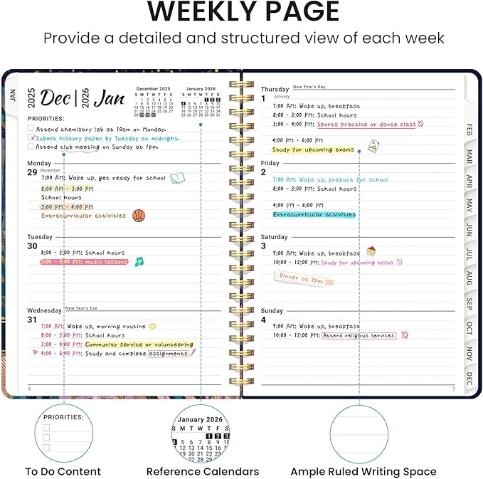 2026 Planner, Aesthetic Weekly and Monthly Planner for Women, Jan 2026 to Dec 2026, Hardcover 2026 Calendar Book with Monthly Tabs, Inner Pocket, Perfect for Office Home School - A5 (6.3" x 8.5"), Midnight Jungle