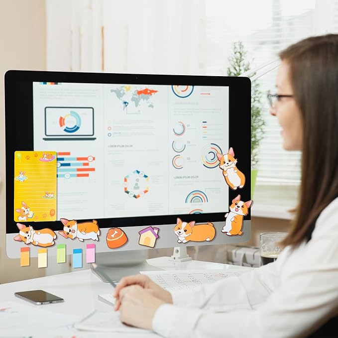 B1ykin Sticky Notes Set - Cartoon Theme Cute Self-Stick Notes Pad Teacher Appreciation Gifts， Self-Adhesive Writing Memo Pages Sticky to Do Notepad for Kids Employee School Office (Corgi)