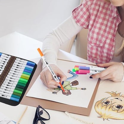 Duo Tip Brush Markers Art Pen, ZSCM 72 Colors Artist Fine Brush Tip Coloring Pens Markers for Easter Eggs Painting, Adult Coloring Books, Drawing Journaling Note Taking School Supplies