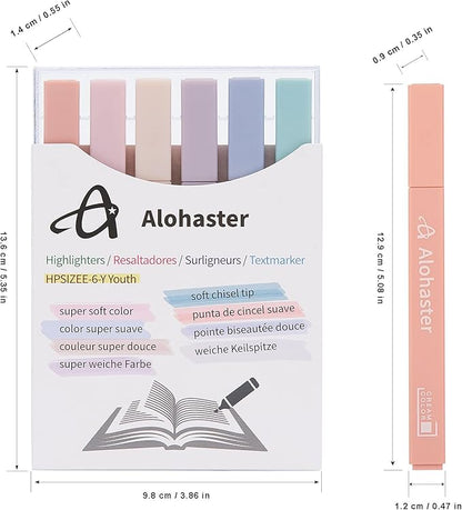 HPSIZEE Aesthetic Cute Highlighters Mild Assorted Colors With Soft Chisel Tip, No Bleed Dry Fast Easy to Hold, for Journal Bible Planner Notes School Office Supplies, 6 Pack - Youth