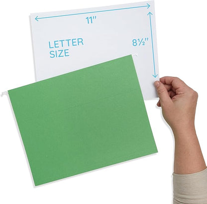 25 Blue Summit Supplies Assorted Colored Hanging File Folders Letter Size with Plastic Tabs, 12pt Paper Construction, Durable for Office Filing