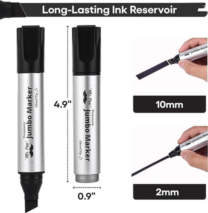 Mr. Pen- Jumbo Permanent Markers, 4 Pack, Chisel Tip, Black Markers Permanent, Permanent Markers Black Markers, Thick Permanent Marker, Thick Markers, Jumbo Markers, Large Markers, Wide Tip Markers