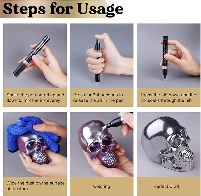 LET'S RESIN Liquid Mirror Chrome Metallic Markers, Reflective Gloss, 2-5mm Larger Application Area, 3 Colors Epoxy Resin Tools/Supplies for Coloring, Stroke, Painting, DIY Craft