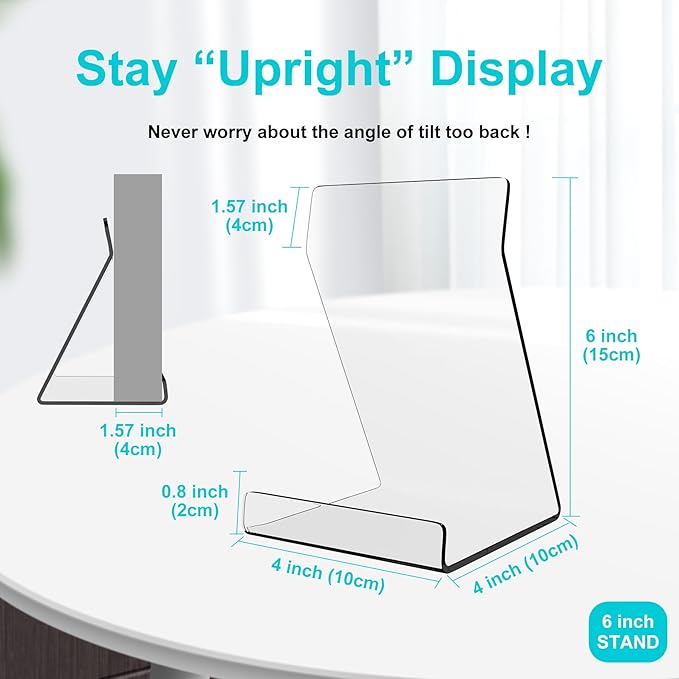 Boloyo Acylic Upright Display Stand, 6PC 6 Inch Clear Display Holder Easel Base Picture Frame for Home Office School Store to Display Book, Vinyl Record, Album, LP Cover, Artworks, CDs