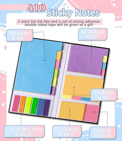 Sticky Notes Set, Sticky Notes Tabs, 710 Pack, Divider Sticky Notes, School Supplies, Office Supplies, Planner Sticky Notes, Sticky Note Dividers Tabs, Book Notes, Back to School Supplies (410pcs)