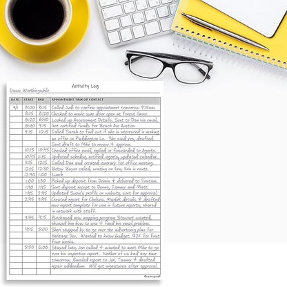 Activity Log Notepad, 60 Page Planning Pad to List a Task, Action or Contact. A Versatile Work Tool to Track Time & Organize Office Productivity. 8.5 X 11, A4 Sheets.